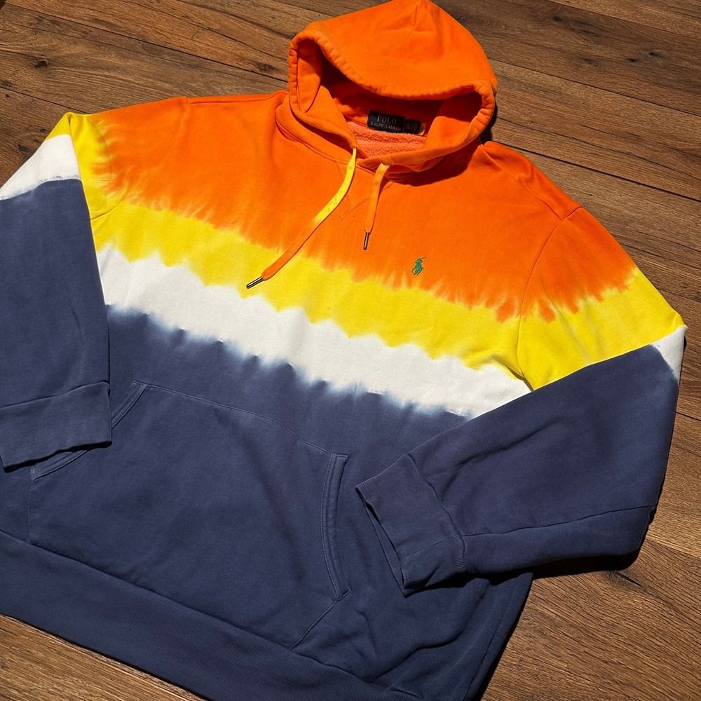 Polo Ralph Lauren Orange Multi Tie Dye Stripe Hoodie Mens XXL
